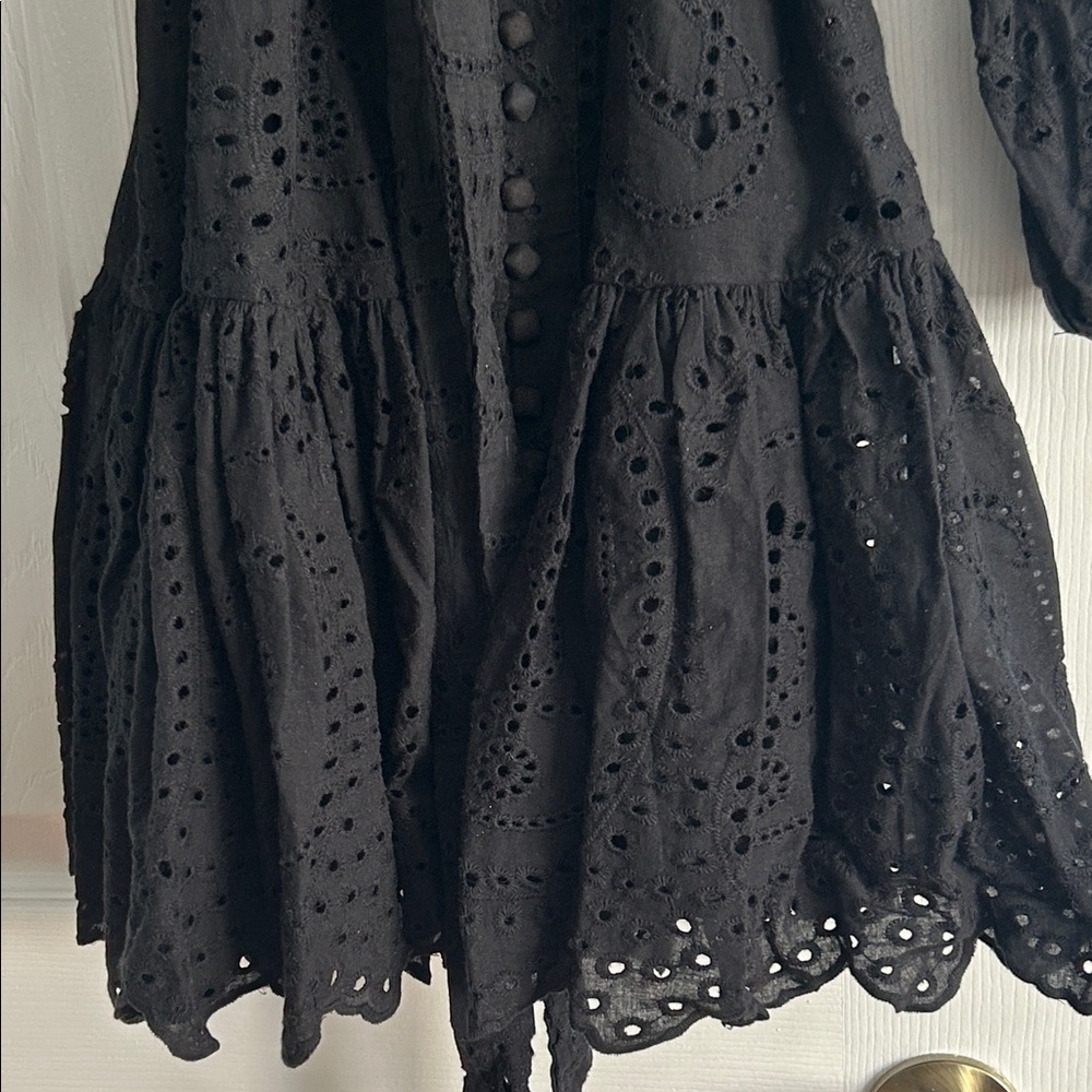 Elegant Black Eyelet Dress with Ruffles - Picture 6 of 10